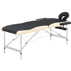vidaXL Massagetafel inklapbaar 2 zones aluminium zwart en beige