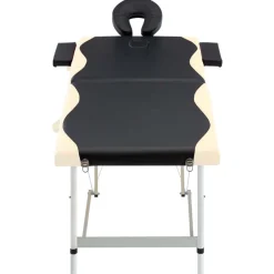 vidaXL Massagetafel inklapbaar 2 zones aluminium zwart en beige