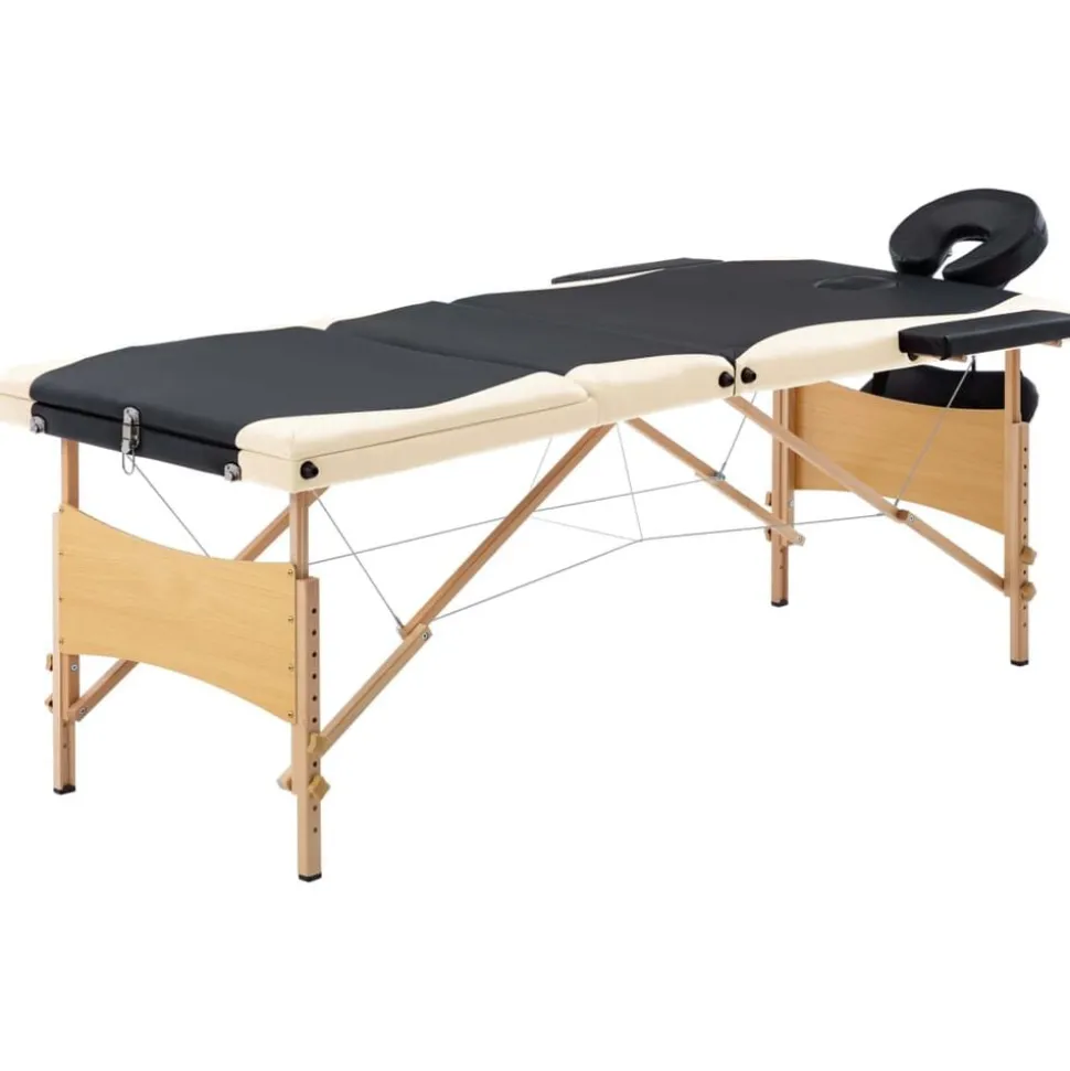 vidaXL Massagetafel inklapbaar 3 zones hout zwart en beige