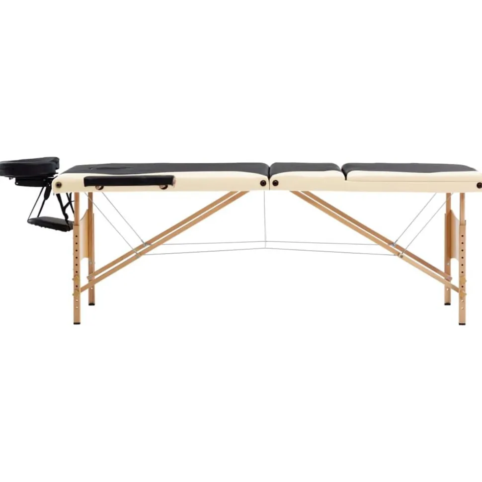 vidaXL Massagetafel inklapbaar 3 zones hout zwart en beige