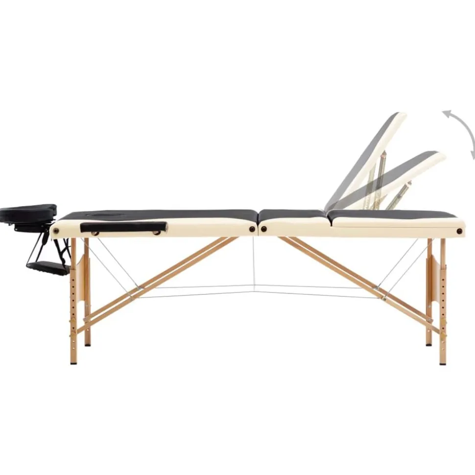 vidaXL Massagetafel inklapbaar 3 zones hout zwart en beige