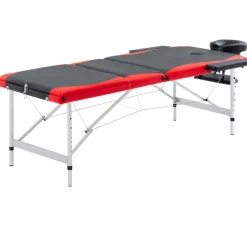 vidaXL Massagetafel inklapbaar 3 zones aluminium zwart en rood