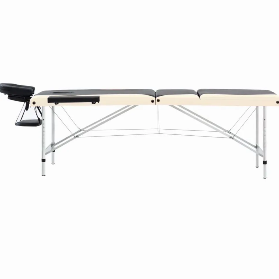 vidaXL Massagetafel inklapbaar 3 zones aluminium zwart en beige