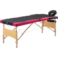 vidaXL Massagetafel inklapbaar 3 zones hout zwart en roze