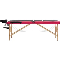 vidaXL Massagetafel inklapbaar 3 zones hout zwart en roze