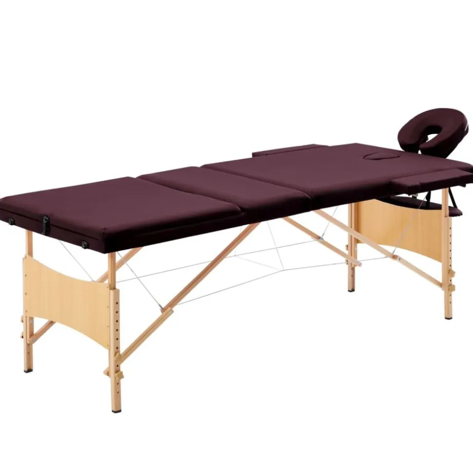 vidaXL Massagetafel inklapbaar 3 zones hout wijnpaars