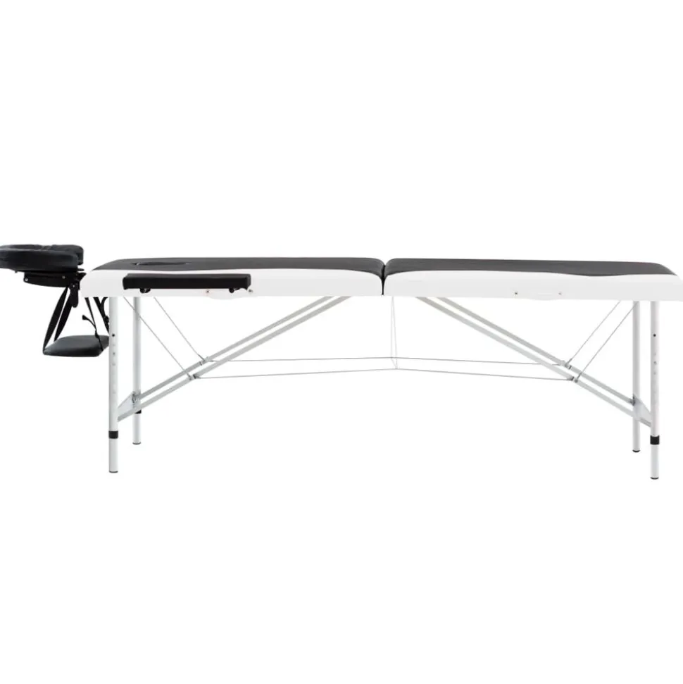 vidaXL Massagetafel inklapbaar 2 zones aluminium zwart en wit