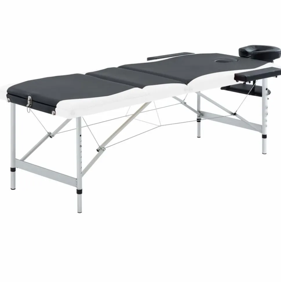 vidaXL Massagetafel inklapbaar 3 zones aluminium zwart en wit