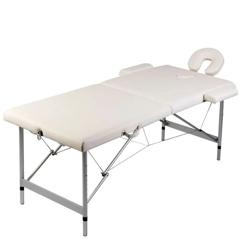 vidaXL Massagetafel met 2 zones inklapbaar aluminium frame crèmewit