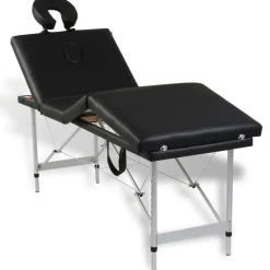 vidaXL Massagetafel met 4 zones inklapbaar aluminum frame zwart