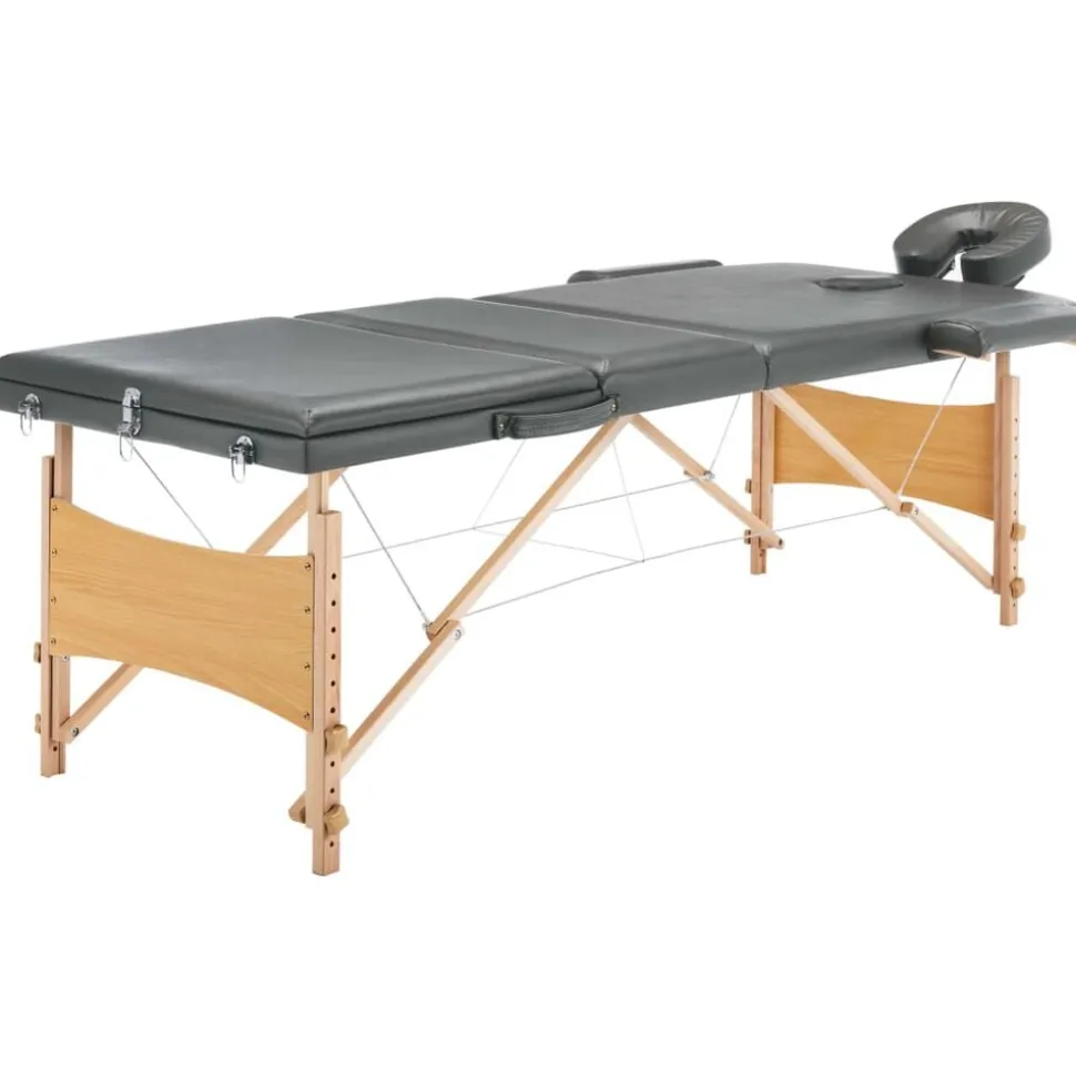 vidaXL Massagetafel met 3 zones 186x68 cm houten frame antraciet