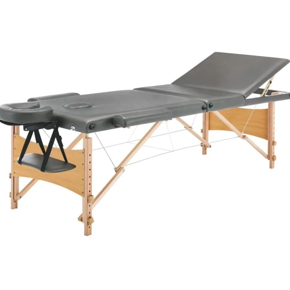 vidaXL Massagetafel met 3 zones 186x68 cm houten frame antraciet
