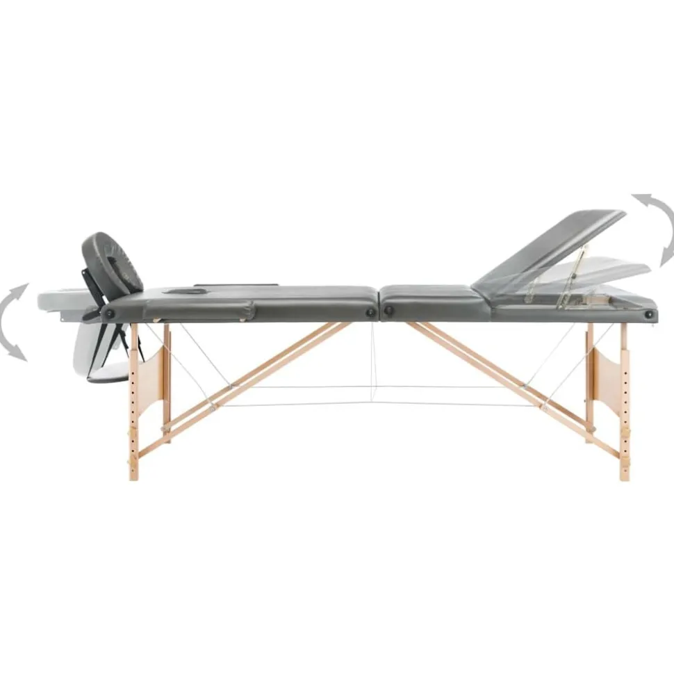 vidaXL Massagetafel met 3 zones 186x68 cm houten frame antraciet