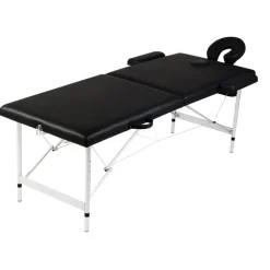vidaXL Massagetafel met 2 zones inklapbaar aluminum frame zwart
