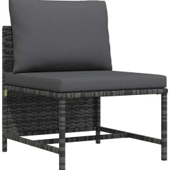 vidaXL Middenbank sectioneel met kussens poly rattan grijs