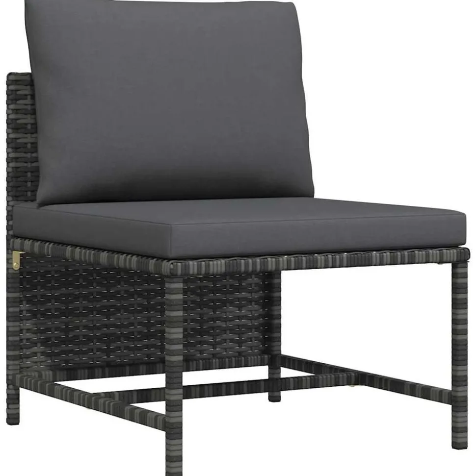 vidaXL Middenbank sectioneel met kussens poly rattan grijs