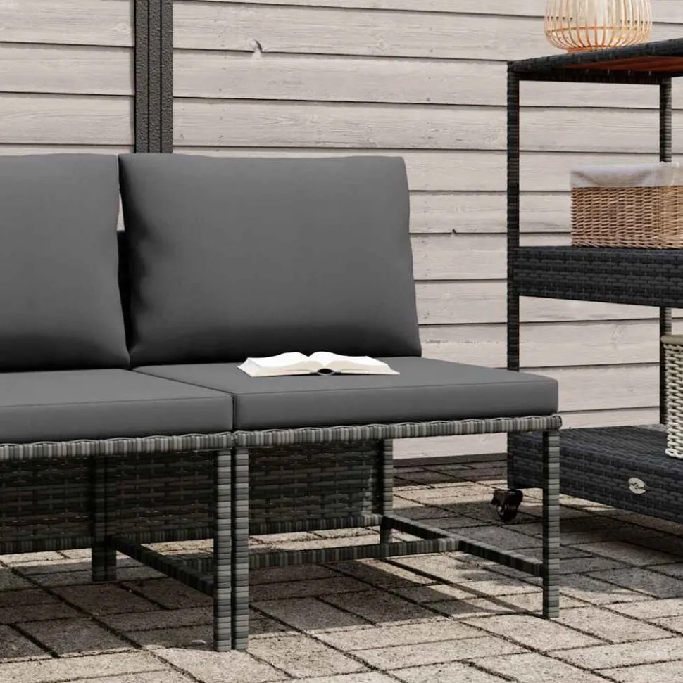 vidaXL Middenbank sectioneel met kussens poly rattan grijs