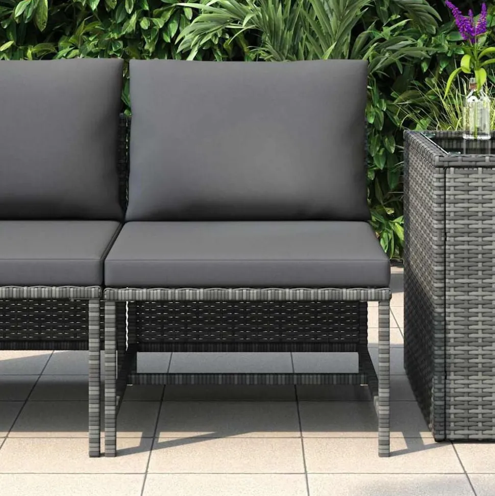 vidaXL Middenbank sectioneel met kussens poly rattan grijs