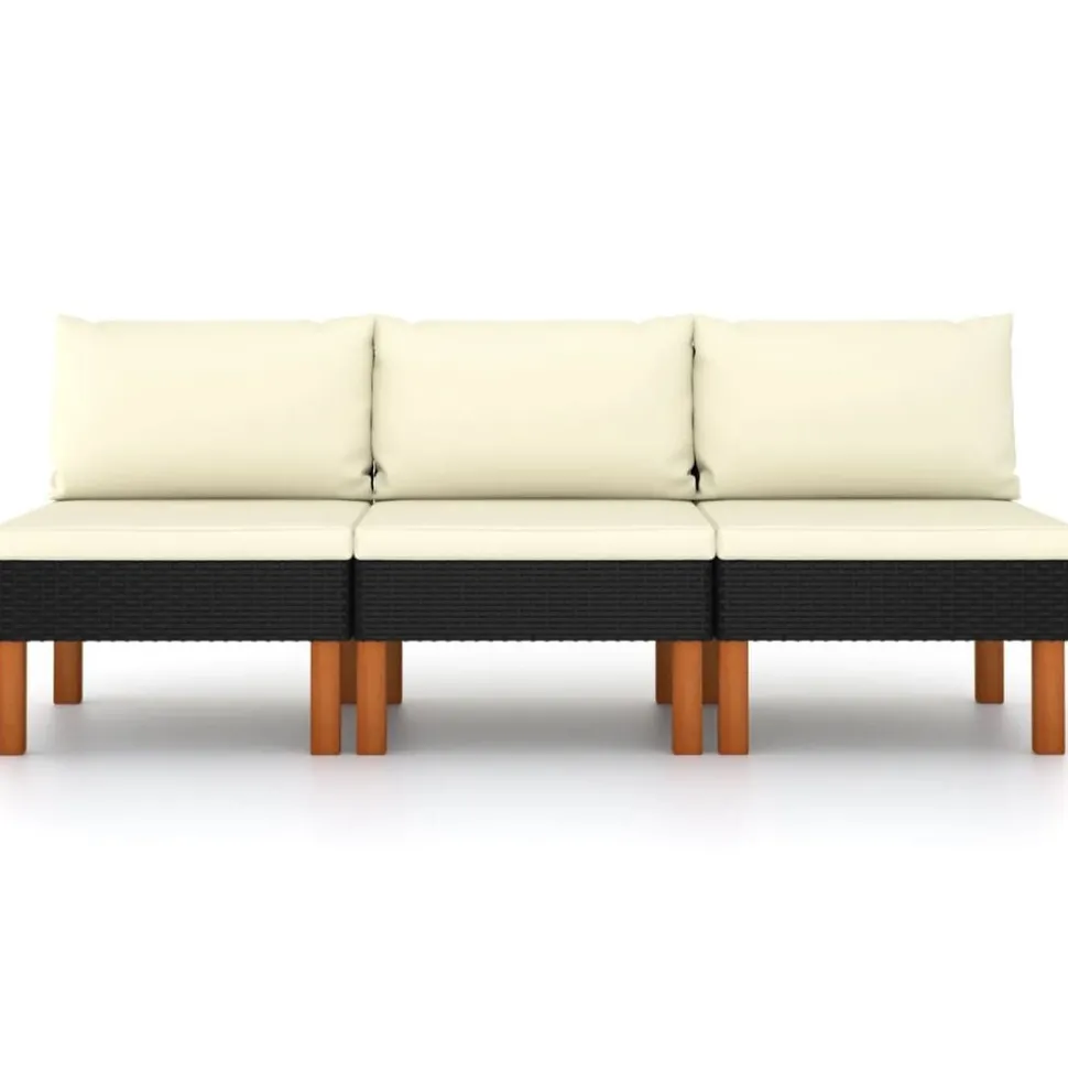 vidaXL Middenbanken 3 st poly rattan en massief eucalyptushout