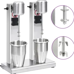 vidaXL Milkshake mixer met dubbele bekers roestvrij staal 2 L