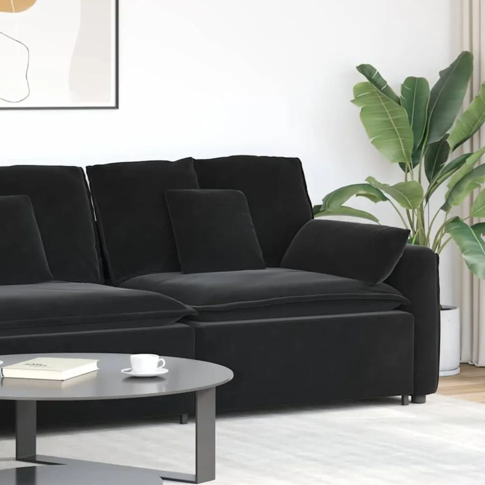 vidaXL Modulaire bank Armleuning eindmodule met kussens 100 cm zwart