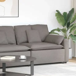 vidaXL Modulaire bank Armleuning eindmodule met kussens 100 cm taupe