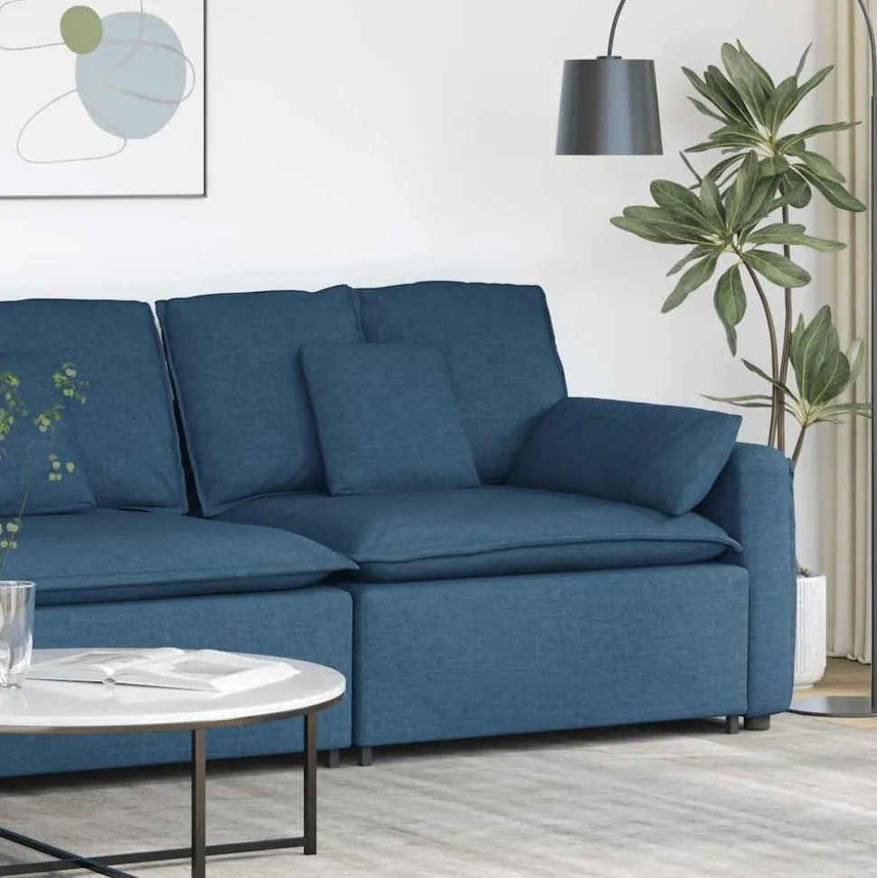 vidaXL Modulaire bank Armleuning eindmodule met kussens 100 cm blauw