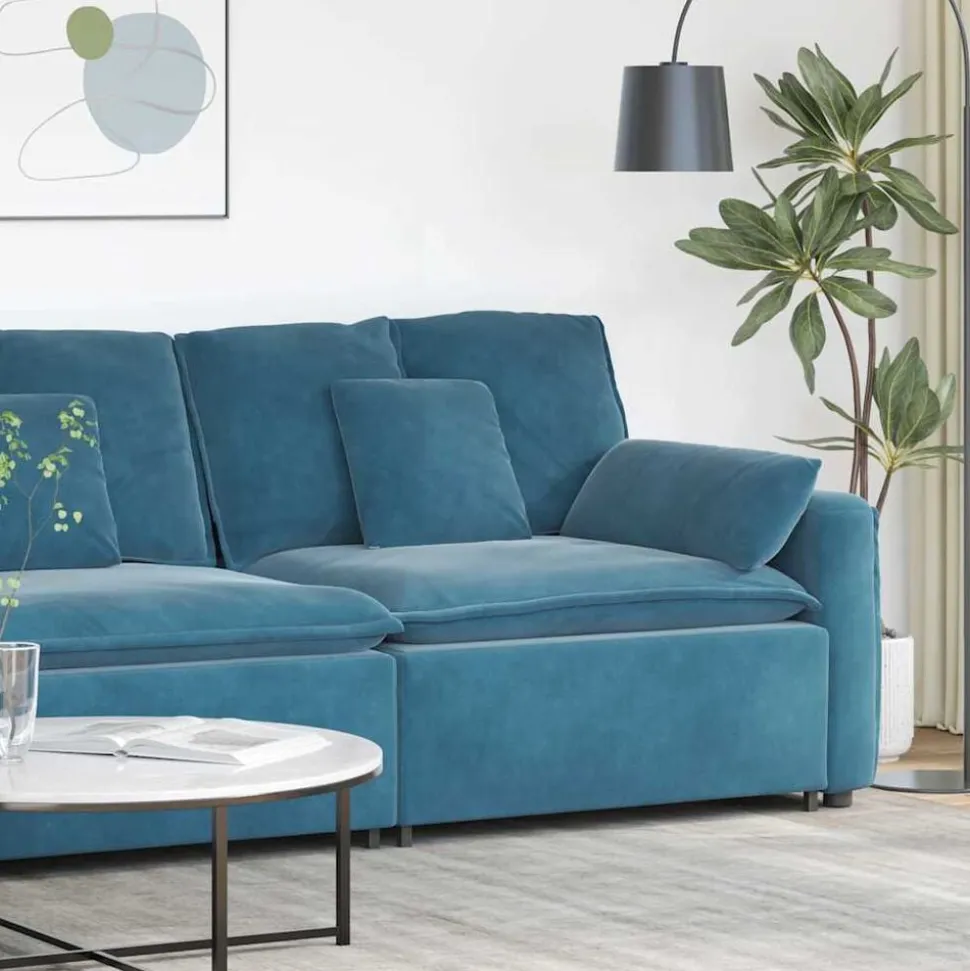 vidaXL Modulaire bank Armleuning eindmodule met kussens 100 cm blauw