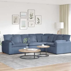 vidaXL Modulaire bank met kussens corduroy stof blauw