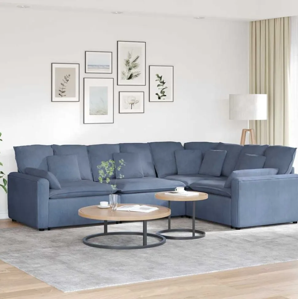 vidaXL Modulaire bank met kussens corduroy stof blauw