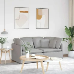 vidaXL Modulaire bank met kussens stof wolk grijs