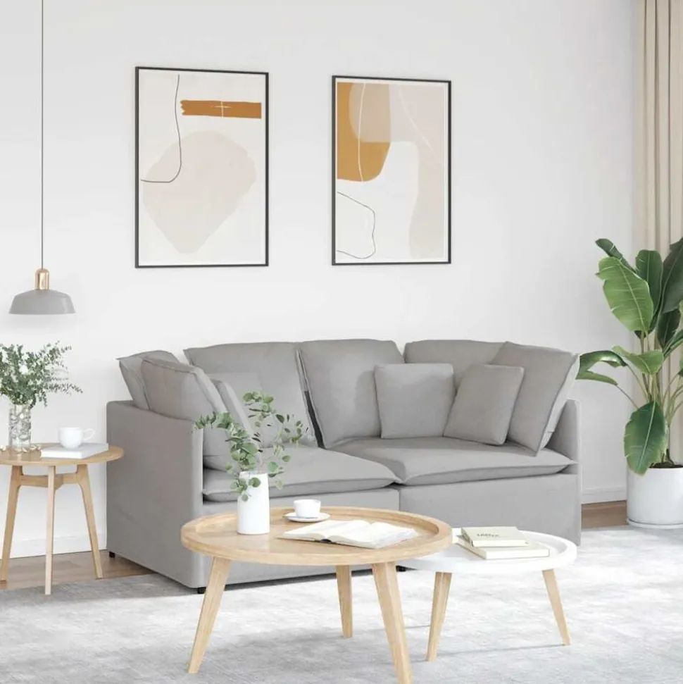 vidaXL Modulaire bank met kussens stof wolk grijs