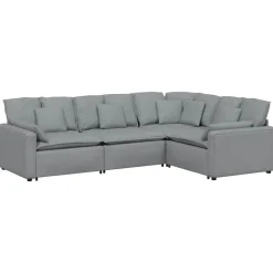 vidaXL Modulaire bank met kussens stof lichtgrijs
