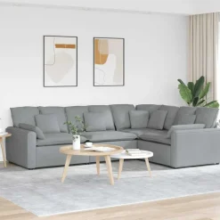 vidaXL Modulaire bank met kussens stof lichtgrijs