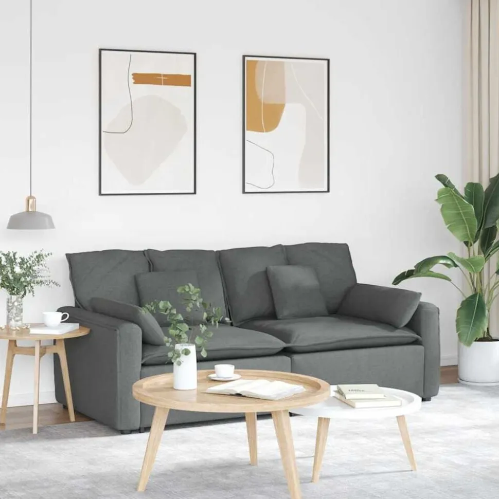 vidaXL Modulaire bank met kussens donkergrijs