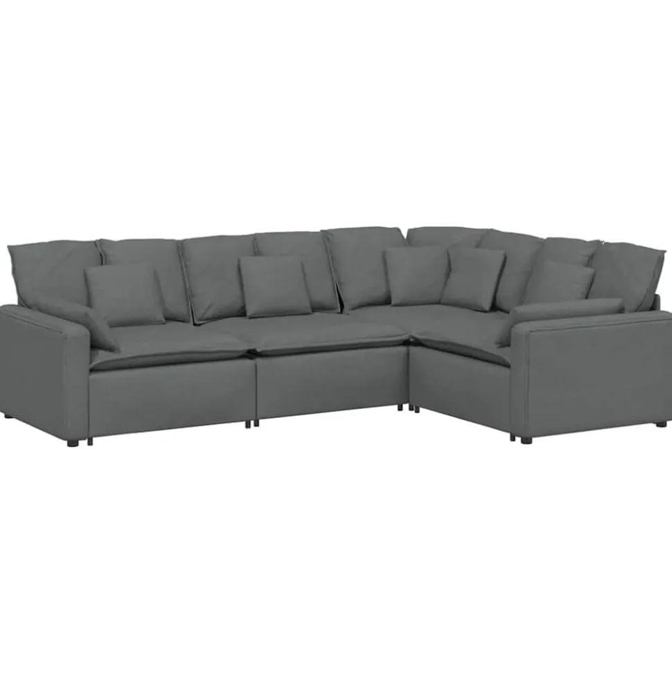 vidaXL Modulaire bank met kussens stof donkergrijs
