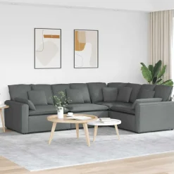 vidaXL Modulaire bank met kussens stof donkergrijs