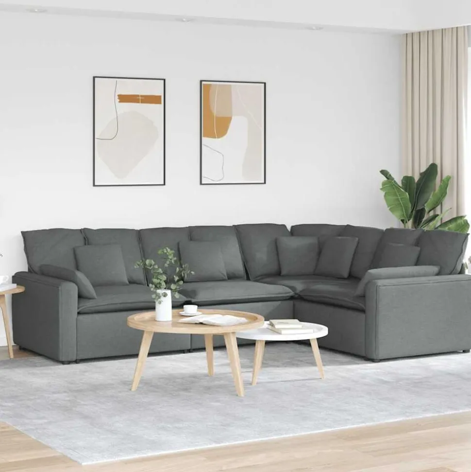 vidaXL Modulaire bank met kussens stof donkergrijs