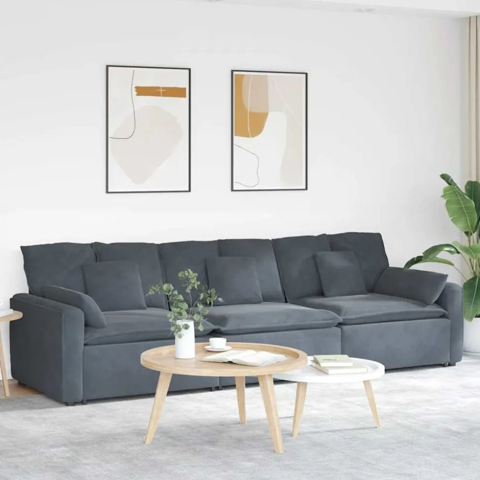 vidaXL Modulaire bank met kussens donkergrijs