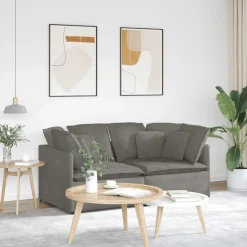vidaXL Modulaire bank met kussens corduroy stof lichtgrijs