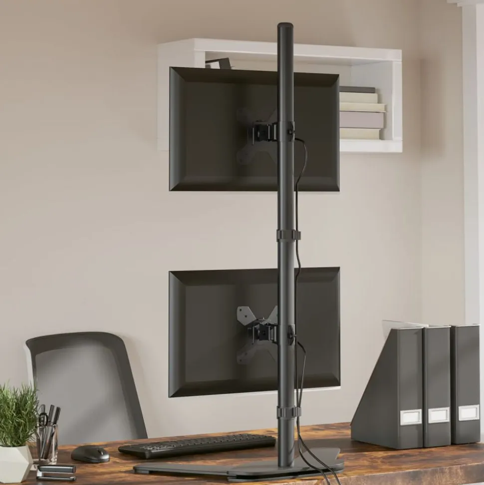 vidaXL Monitorstandaard dubbel VESA 75/100 mm staal zwart