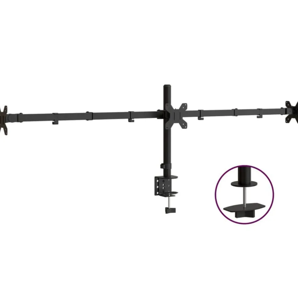 vidaXL Monitorstandaard drieubbel VESA 75/100 mm staal zwart