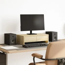 vidaXL Monitorstandaard met lades 50x27x15 cm hout sonoma eikenkleur
