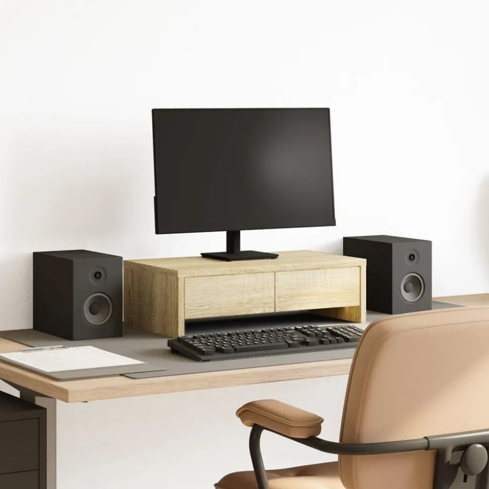 vidaXL Monitorstandaard met lades 50x27x15 cm hout sonoma eikenkleur