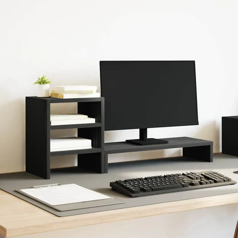 vidaXL Monitorstandaard met bureau-organizer, zwart eikenhout