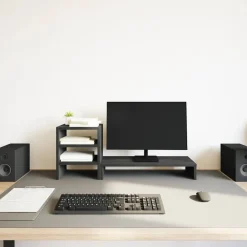 vidaXL Monitorstandaard met bureau-organizer, zwart eikenhout