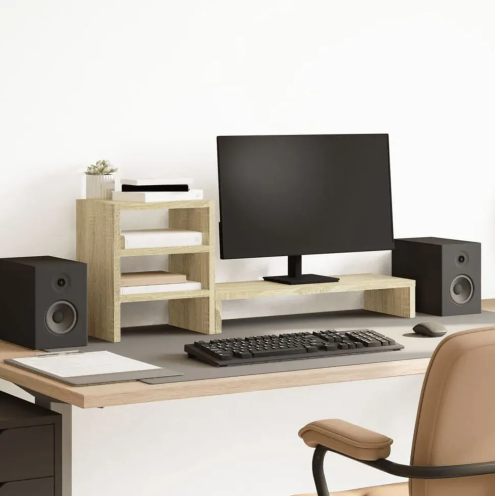 vidaXL Monitorstandaard met bureau-organizer bewerkt hout sonoma eiken