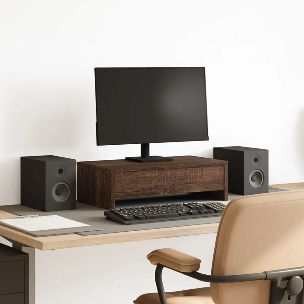 vidaXL Monitorstandaard met lades 50x27x15 cm hout bruin eikenkleurig