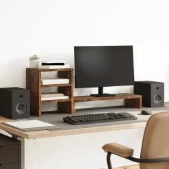 vidaXL Monitorstandaard met bureau-organizer hout gerookt eikenkleurig