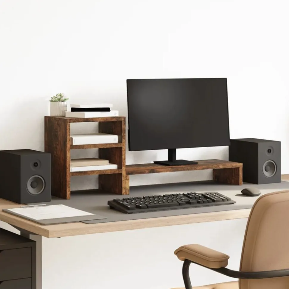 vidaXL Monitorstandaard met bureau-organizer hout gerookt eikenkleurig